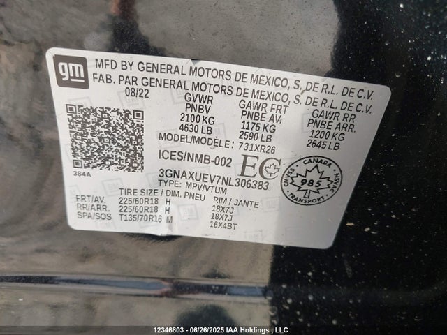 3GNAXUEV7NL306383 Chevrolet lyx