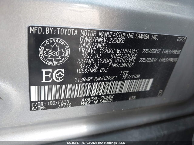 2T3RWRFV0NW134961 Toyota a25a-fxs, 3nm+4nm(ni)