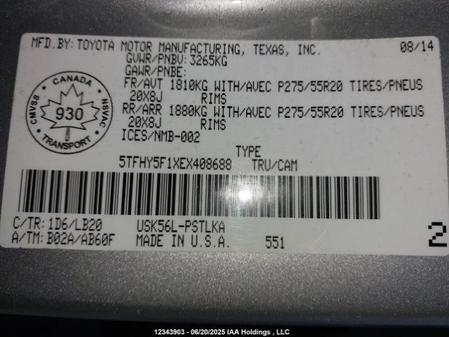 5TFHY5F1XEX408688 Toyota 3ur-fe