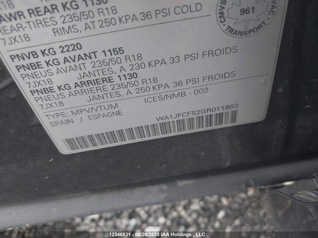WA1JFCFS2GR011983 Audi 2016