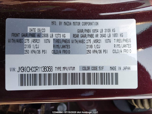 Mazda h3 2024 JM3KKDHC0R1136068 Image 9