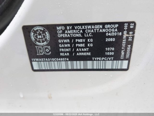 1VWAS7A31GC049374 Volkswagen Passat