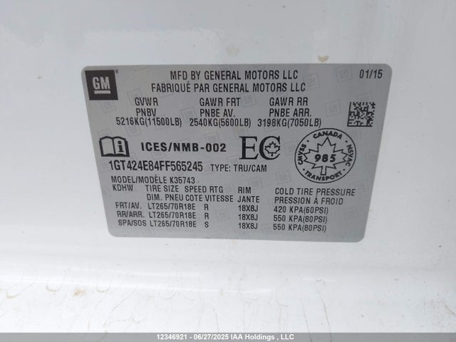 GMC lml 2015 1GT424E84FF565245 Image 9