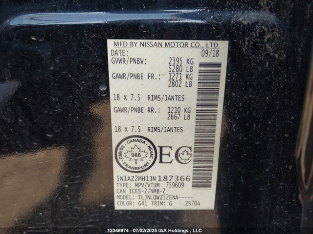 5N1AZ2MH1JN187366 Nissan 2018