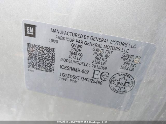 1G1ZD5ST7MF025490 Chevrolet lfv - direct injection, variable valve timing, gen 1 gmna