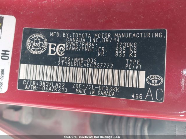 2T1BURHE4EC227772 Toyota 2zr-fe