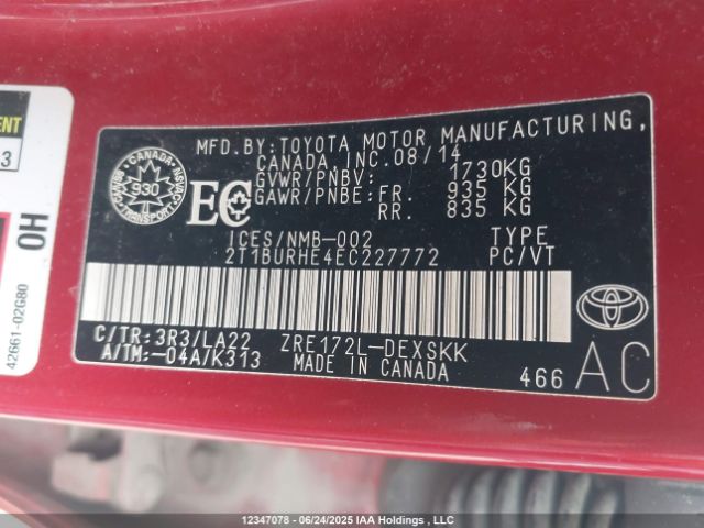2T1BURHE4EC227772 Toyota 2zr-fe