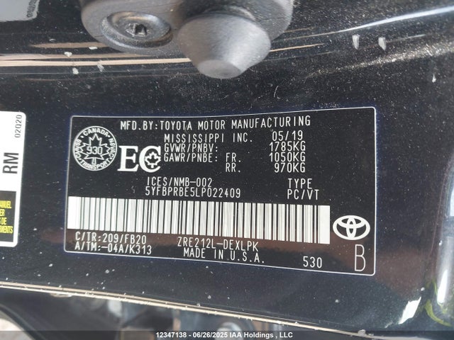 Toyota 2zr-fae 2020 5YFBPRBE5LP022409 Image 9