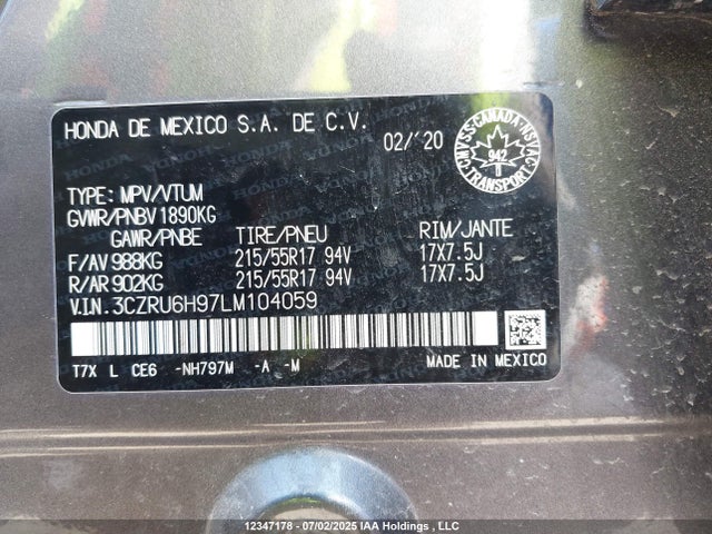 3CZRU6H97LM104059 Honda r18z9