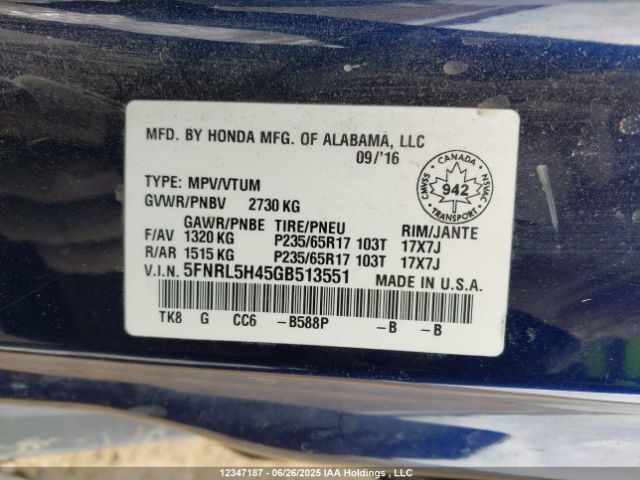 5FNRL5H45GB513551 Honda j35z8