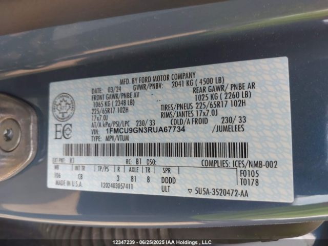 1FMCU9GN3RUA67734 Ford dragon gtdi