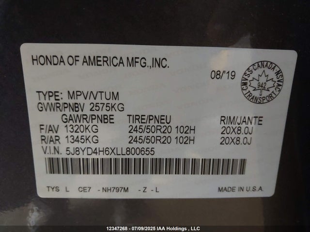 5J8YD4H6XLL800655 Acura j35y5