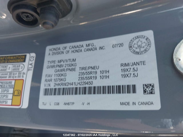 2HKRW2H41LH229450 Honda l15be