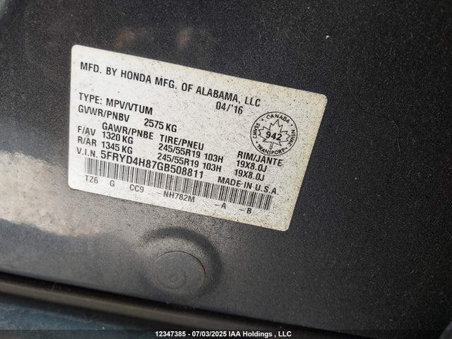 5FRYD4H87GB508811 Acura j35y5