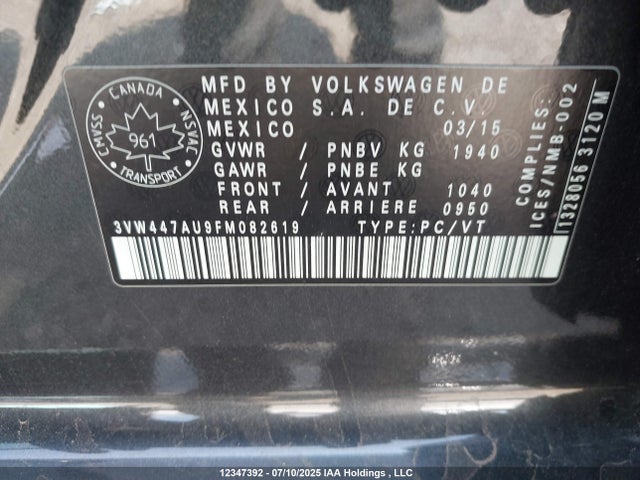 3VW447AU9FM082619 Volkswagen 2015