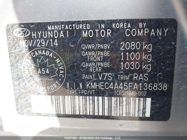Hyundai dohc mpi theta ii 2015 KMHEC4A45FA136838 Image 9