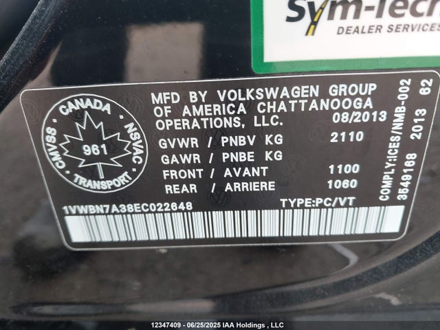 1VWBN7A38EC022648 Volkswagen Passat