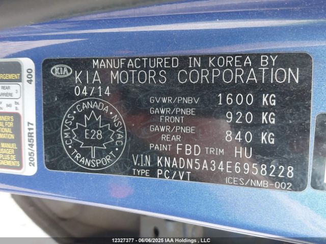 KNADN5A34E6958228 KIA dohc gamma