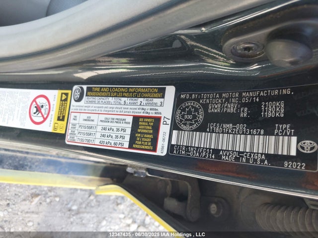 Toyota 2ar-fxe+2jm 2014 4T1BD1FK2EU131678 Image 18