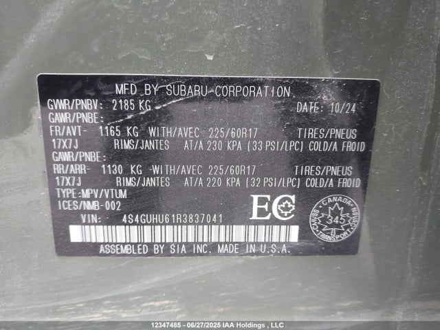 4S4GUHU61R3837041 Subaru na