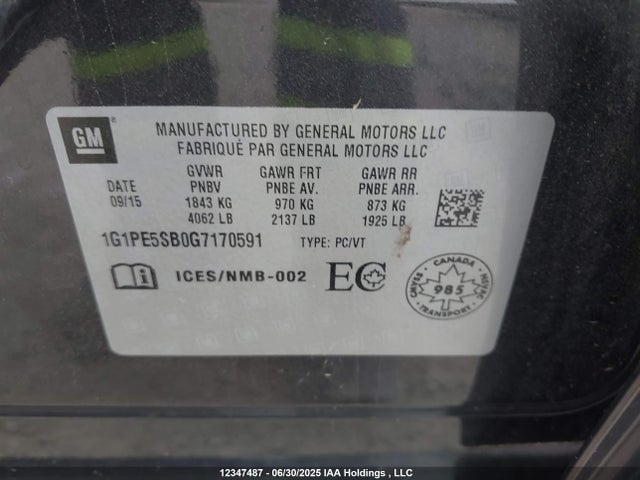 1G1PE5SB0G7170591 Chevrolet luv - vvt, alum, e85 max
