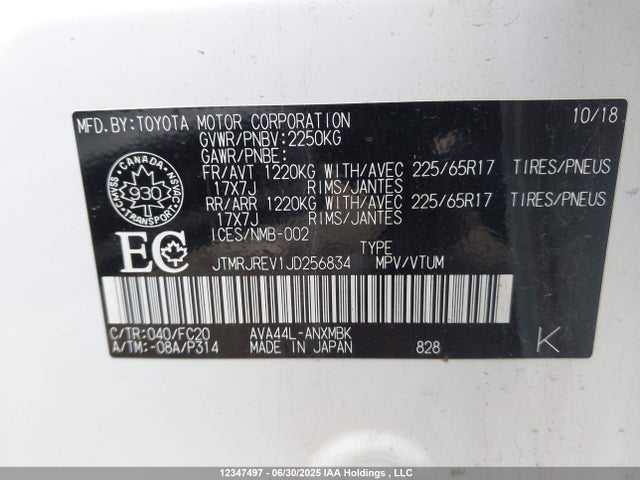 JTMRJREV1JD256834 Toyota 2ar-fxe, 2jm+2fm