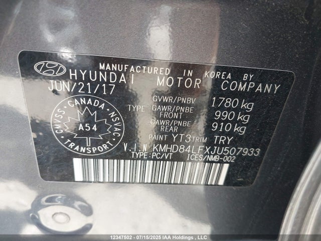KMHD84LFXJU507933 Hyundai mpi nu