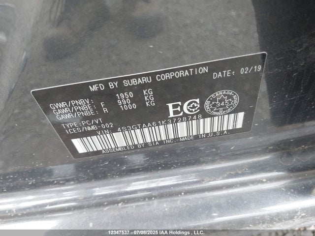 4S3GTAA61K3728748 Subaru 2019