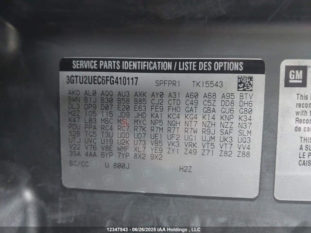 3GTU2UEC6FG410117 GMC l83 - vvt, active fuel management, aluminum