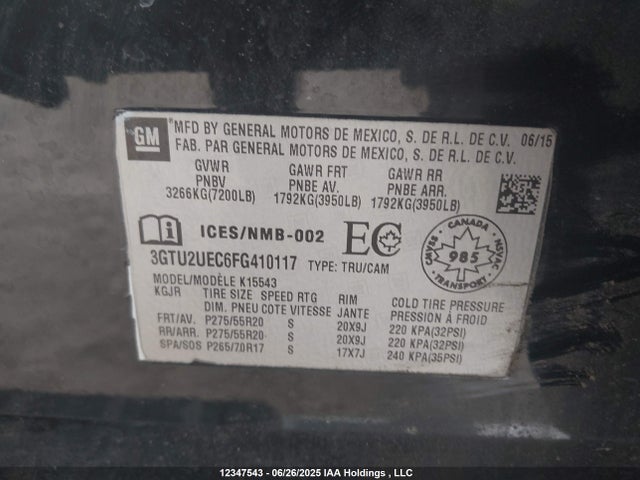 3GTU2UEC6FG410117 GMC l83 - vvt, active fuel management, aluminum