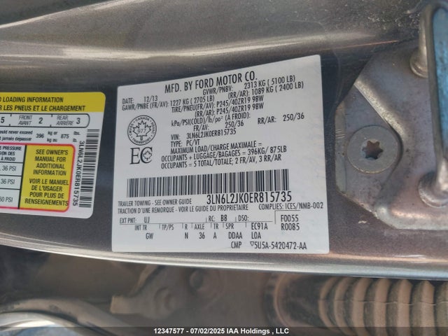 3LN6L2JK0ER815735 Lincoln 2014