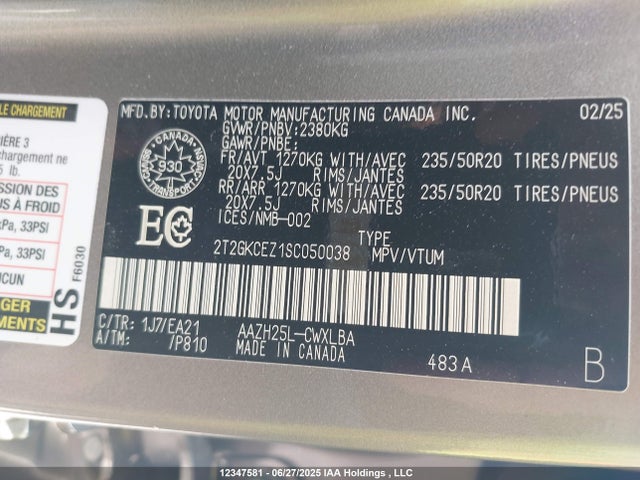 2T2GKCEZ1SC050038 Lexus a25a-fxs