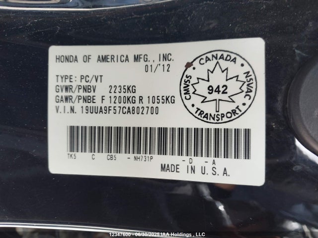 2012 Acura Tl მანქანა იყიდება აუქციონზე, vin: 19UUA9F57CA802700, აუქციონის ნომერი: 12347600