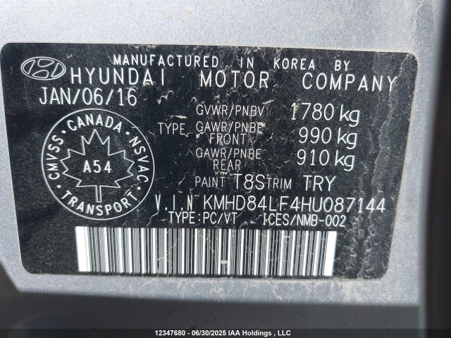 KMHD84LF4HU087144 Hyundai 2017