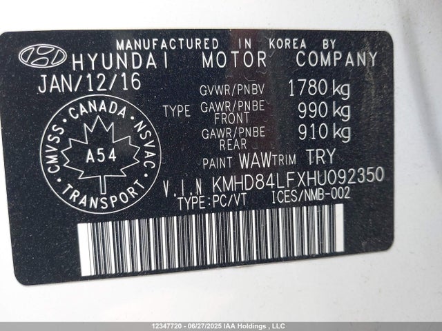 KMHD84LFXHU092350 Hyundai 2017