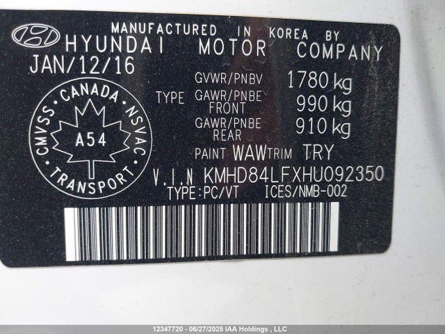 KMHD84LFXHU092350 Hyundai 2017