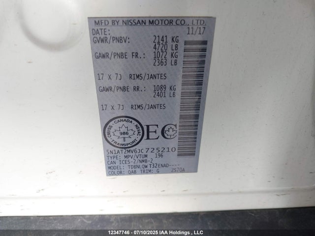 5N1AT2MV6JC725210 Nissan Rogue