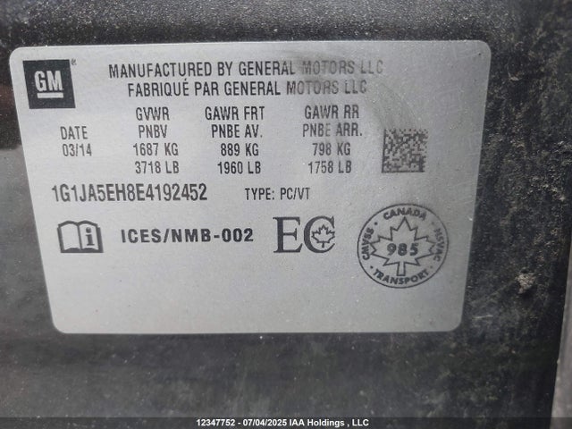 Chevrolet luw 2014 1G1JA5EH8E4192452 Image 9