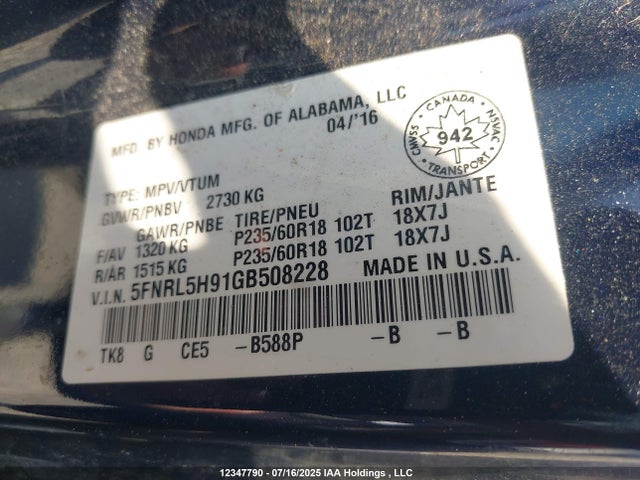 5FNRL5H91GB508228 Honda j35z8