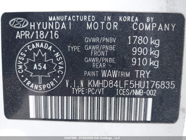 KMHD84LF5HU176835 Hyundai Elantra