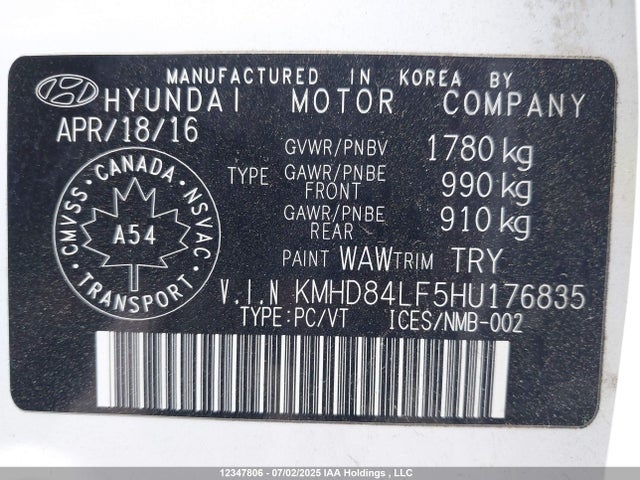 KMHD84LF5HU176835 Hyundai Elantra
