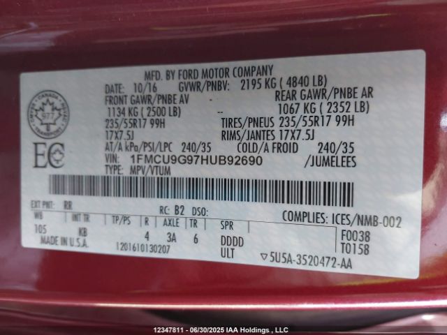 1FMCU9G97HUB92690 Ford Escape
