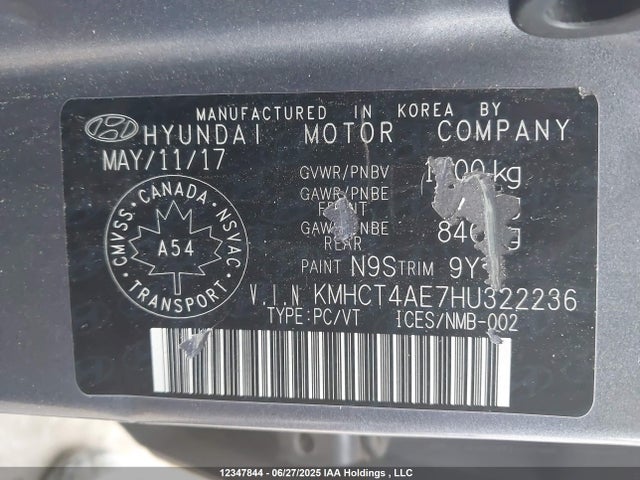 Hyundai 2017 2017 KMHCT4AE7HU322236 Image 9