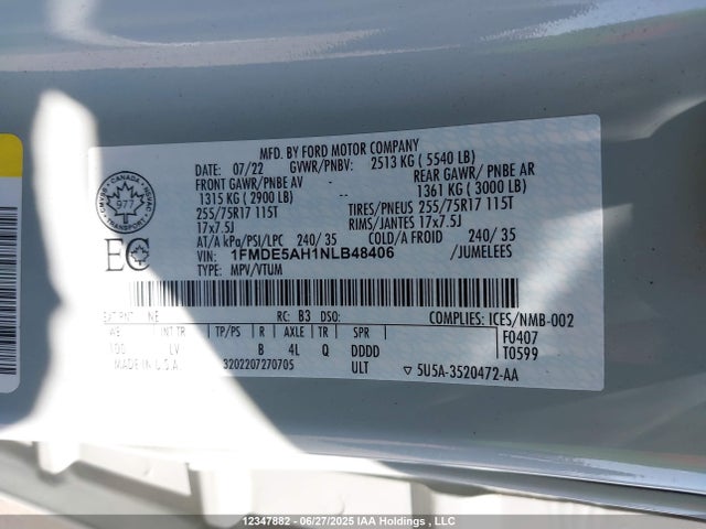 1FMDE5AH1NLB48406 Ford ecoboost