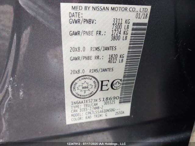 1N6AA1E52JN518690 Nissan 2018