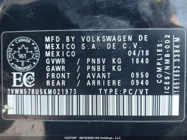 3VWN57BU5KM021973 Volkswagen 1.4 tsi