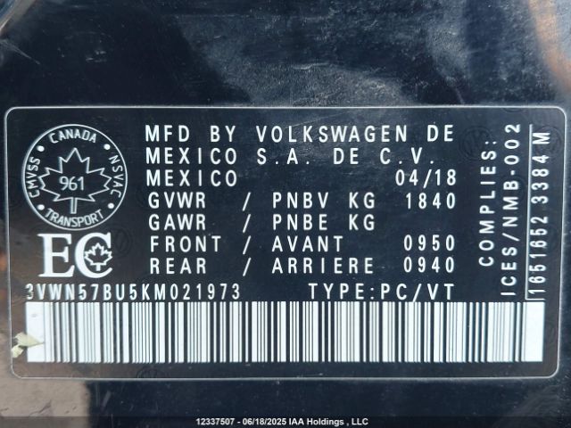 3VWN57BU5KM021973 Volkswagen 1.4 tsi
