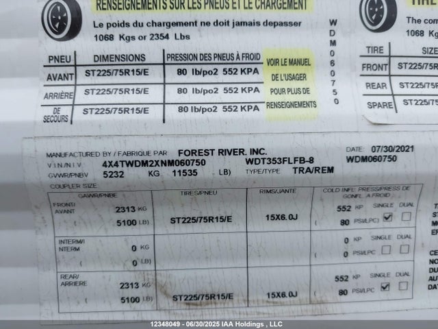 4X4TWDM2XNM060750 Forest River Wildwood Towables