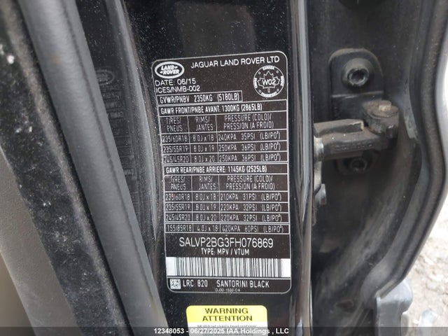Land Rover lev3 sulev30 2015 SALVP2BG3FH076869 Image 9