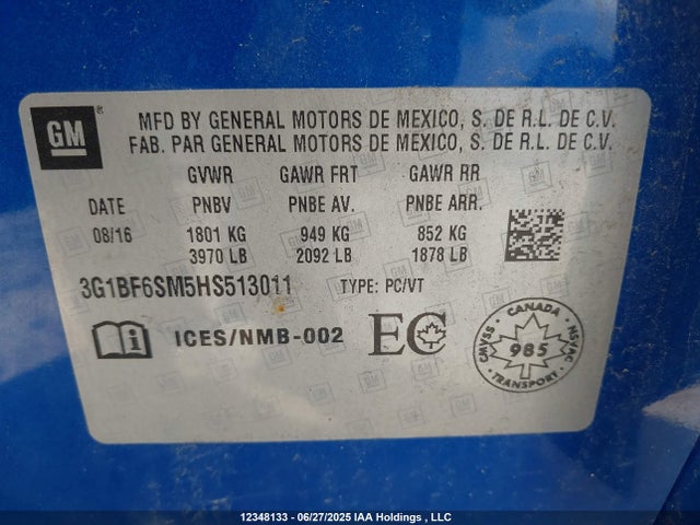 3G1BF6SM5HS513011 Chevrolet le2 -di: direct injection, vvt: variable valve timing, gen, alum